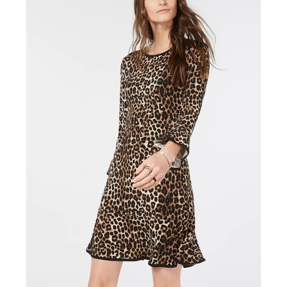 MICHAEL MICHAEL KORS Leopard Print Bell-Sleeve Dress - Medium NWT - Picture 3 of 4